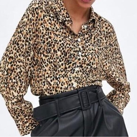 ZARA Printed Button Up Blouse Long Sleeves Cropped Small - Picture 13 of 14